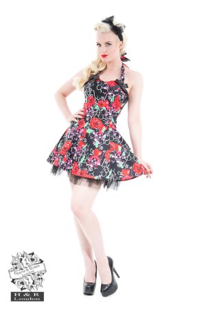 Pink Skull Red Rose Mini Dress